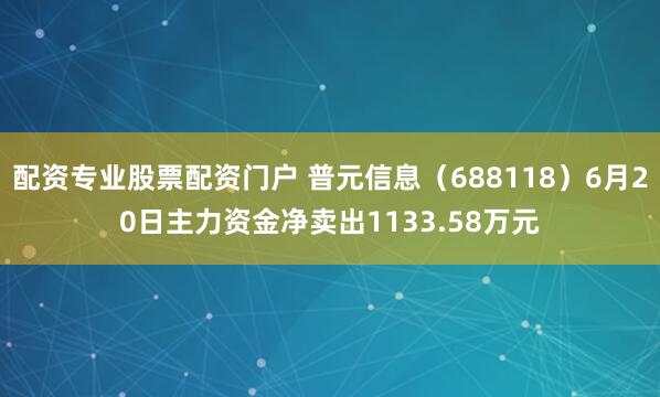 配资专业股票配资门户 普元信息（688118）6月20日主力资金净卖出1133.58万元